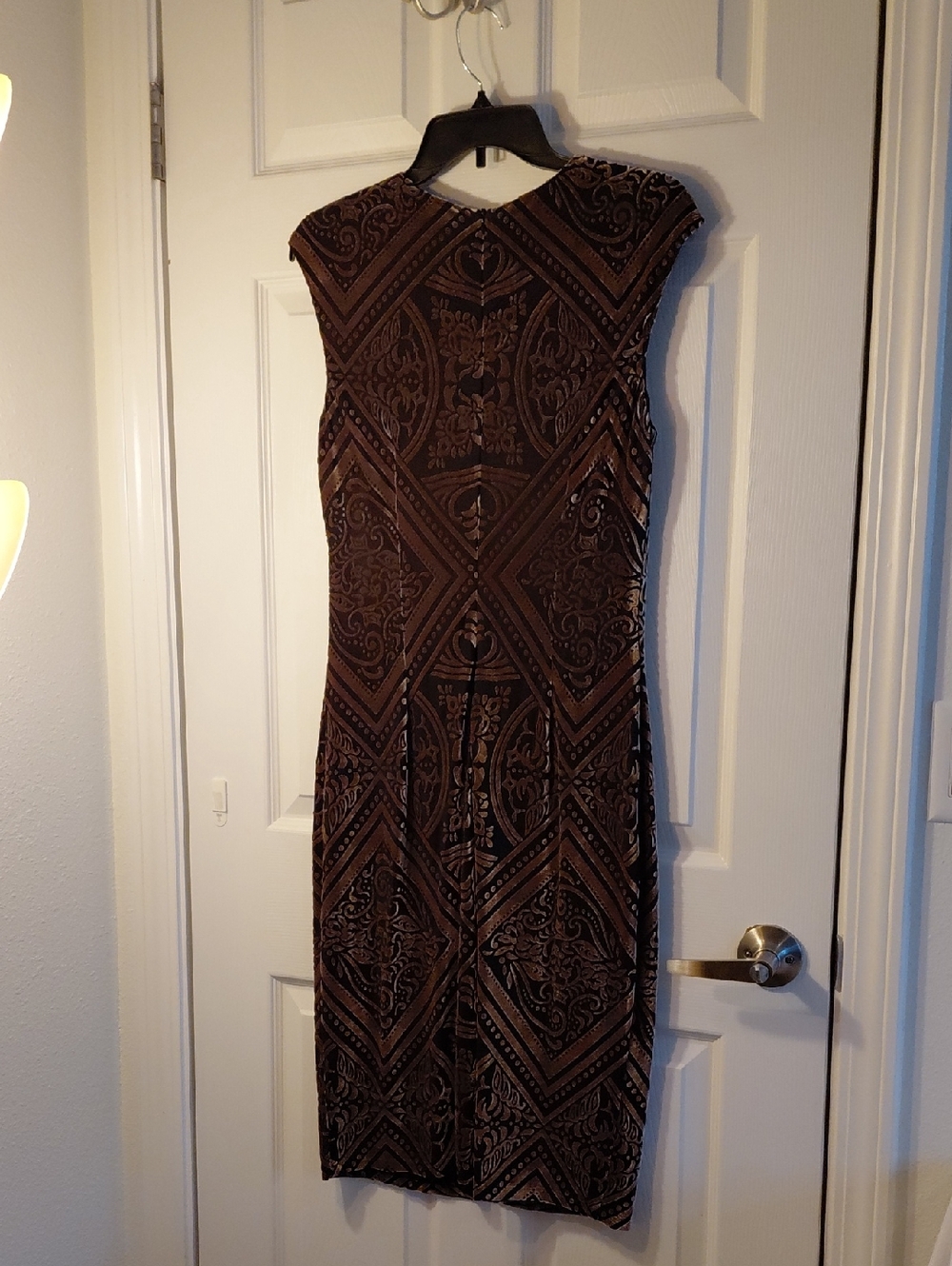 Vince Camuto Black and Brown Patterned Midi Sheath Dress